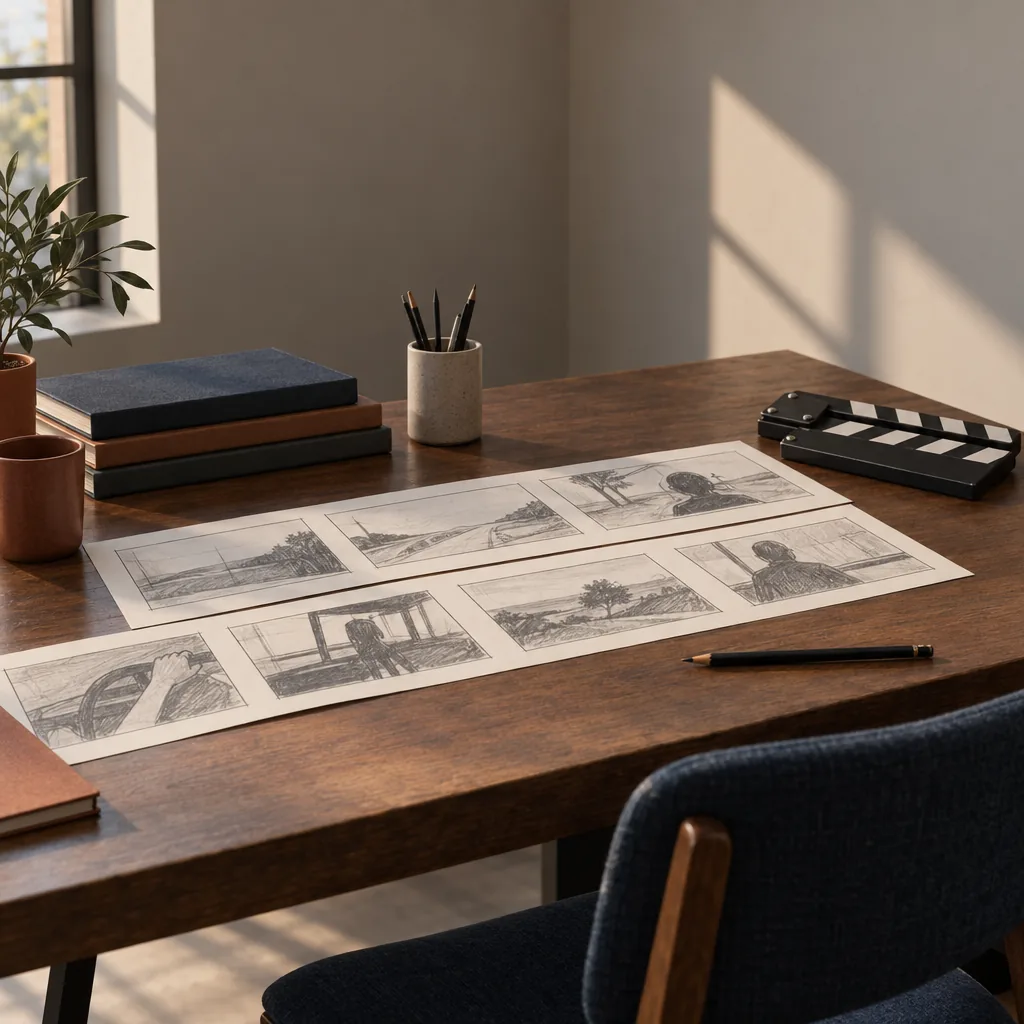 Illustration of storyboard frames sketched on a light table